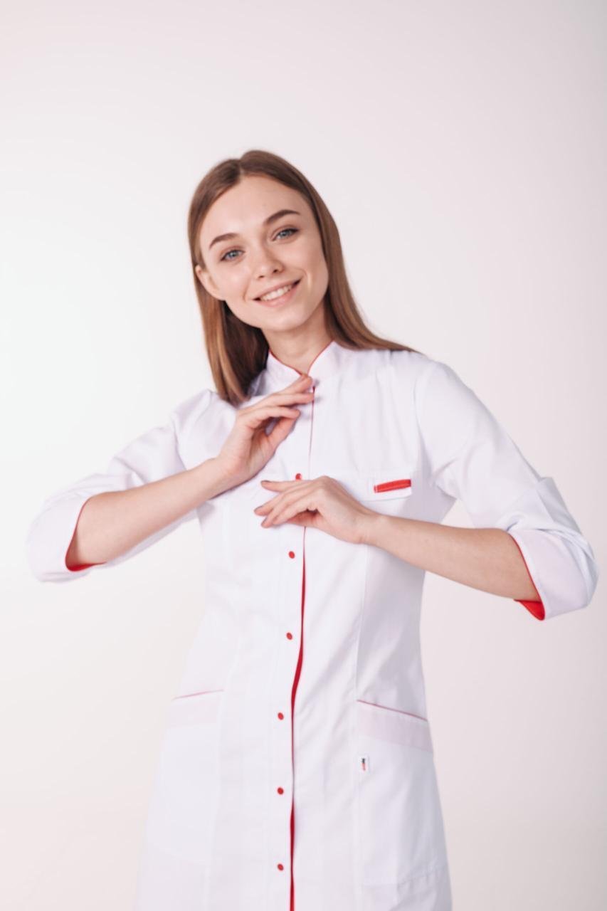 Халат женский TopLine Пекин рукав 3/4 р. 40 Белый/Красный (11334-(40) б-крас.) - фото 3