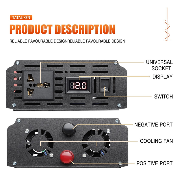 Інвертор Tataliken на 3500W 12V-220V постійна потужність 1200W (21677711) - фото 2