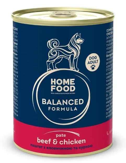 Корм для дорослих собак Home Food Паштет з яловичиною та куркою повнораціонний консервований 360 г (00-00034712) Корм для дорослих собак Home Food Паштет з яловичиною та куркою повнораціонний консервований 360 г (00-00034712)