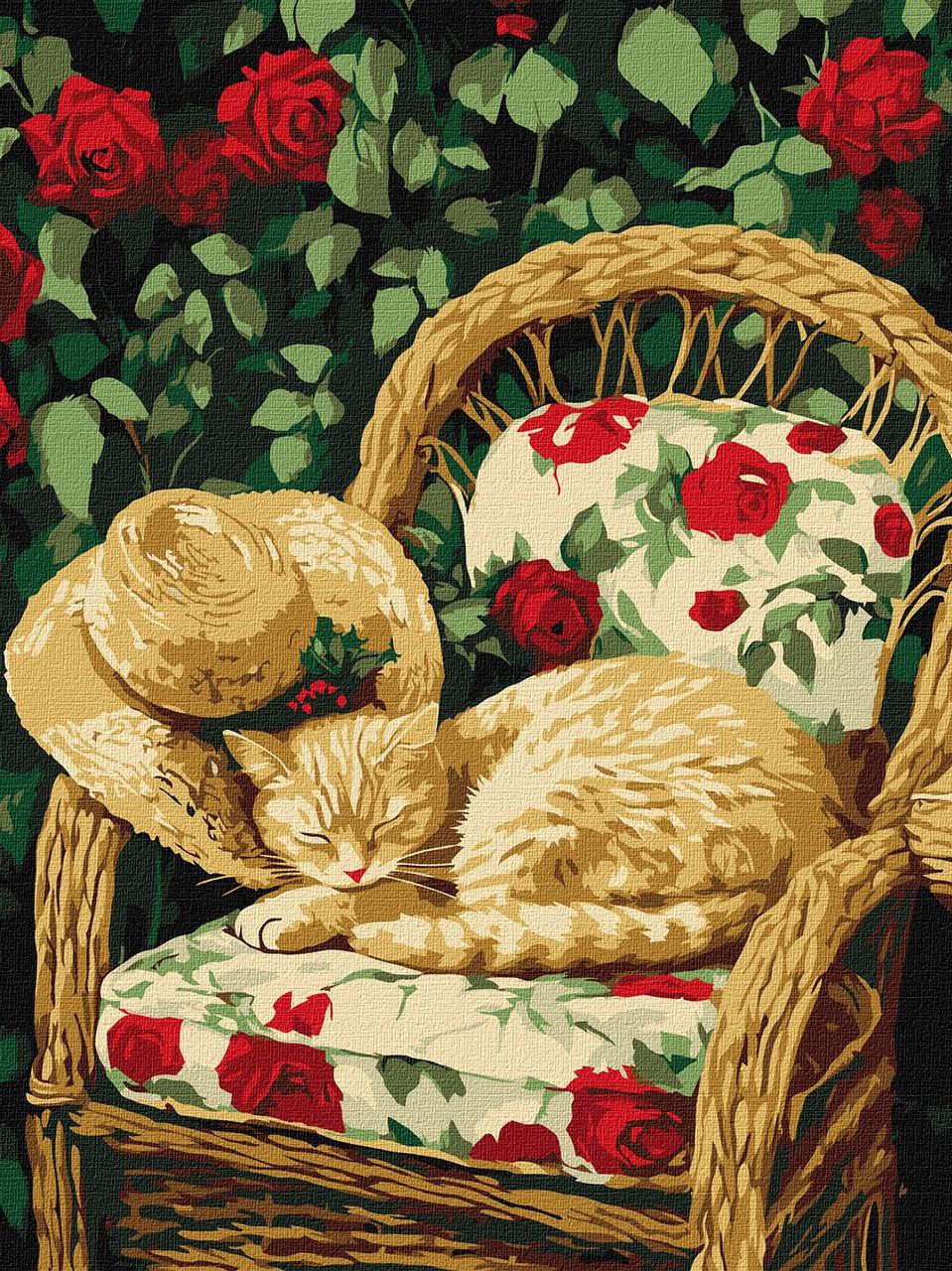 Картины по номерам Ideyka "Кот в саду" 30х40 см (KHO6712)