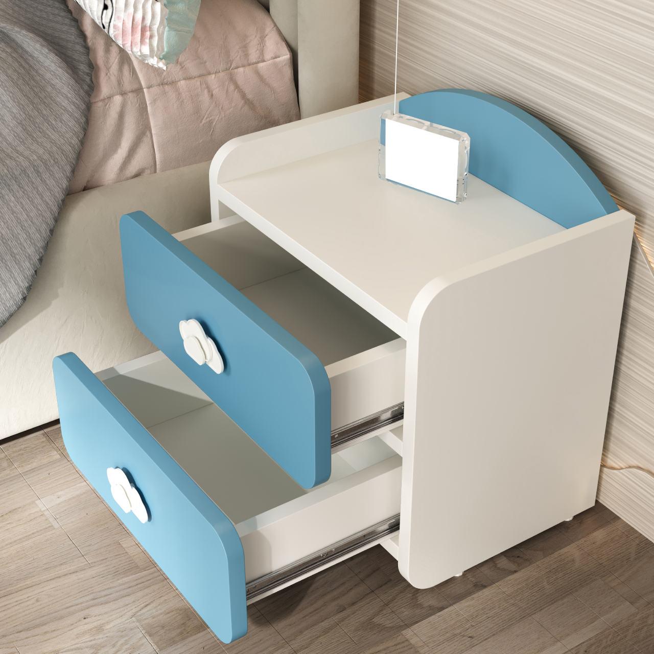 Тумба прикроватная детская Win Мебель Sunshine МДФ RAL 9003 матовый белый/RAL 5024 голубой (27775481) - фото 3