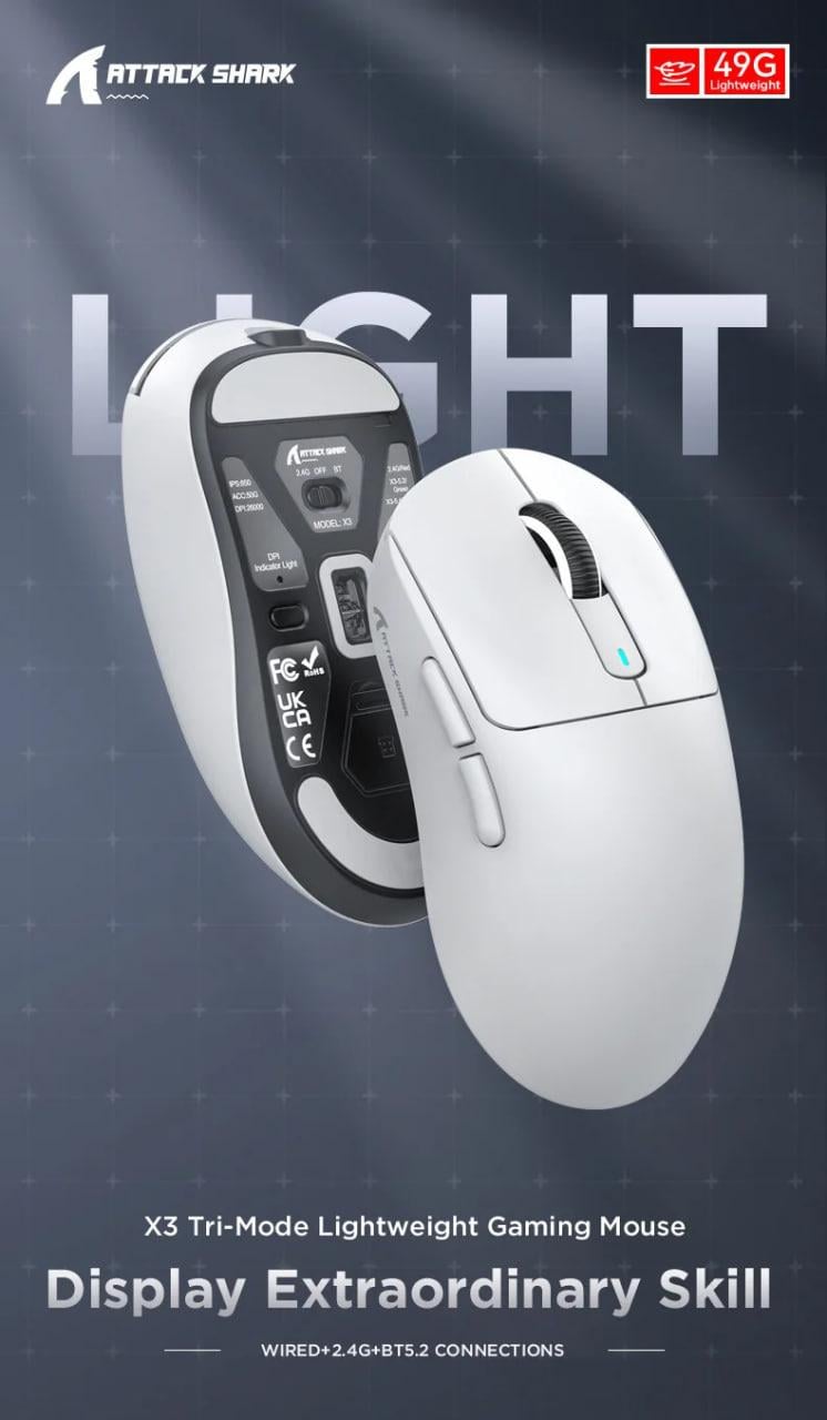 Комп'ютерна мишка ігрова Attack Shark X3 PAW3395 26000 dpi White (4570) - фото 8