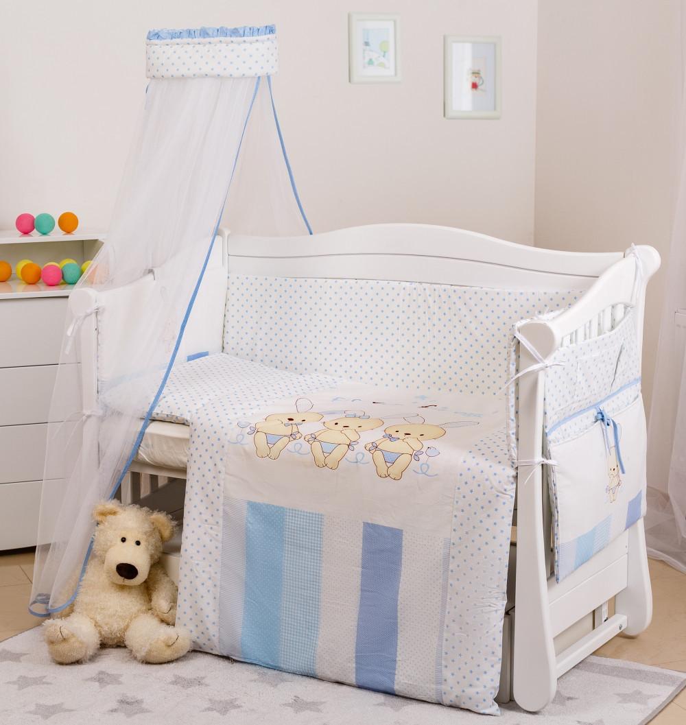 Комплект постельного белья детский Twins Dolce D-003 Друзья Зайчики 8 пр. Голубой