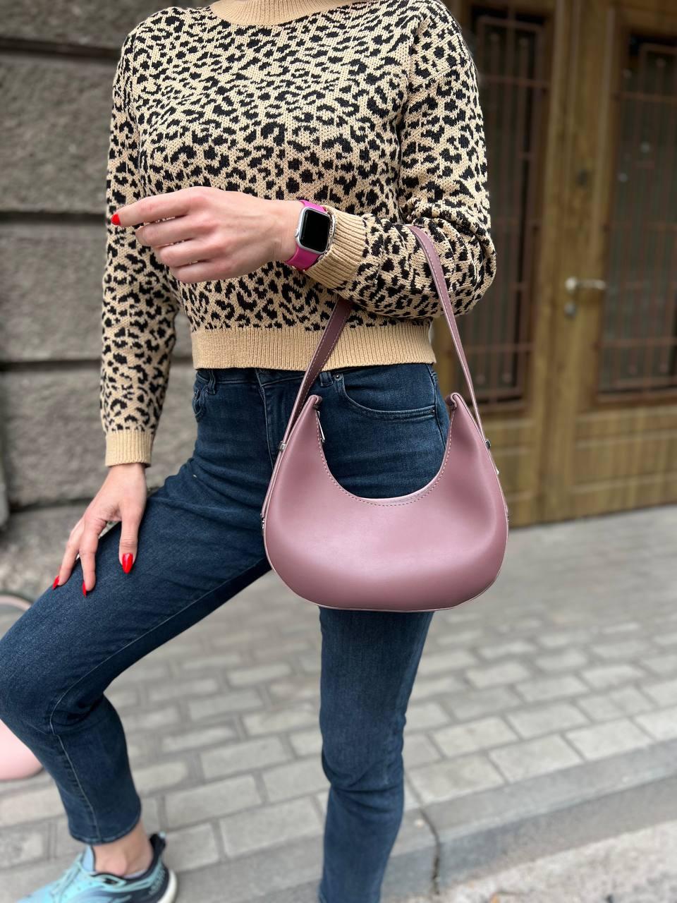 Сумка багет женская и кошелек из экокожи 2в1 Темно-пудровый (2614674745) - фото 3