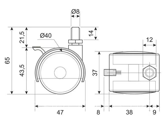 Меблевий ролик з гальмом Sigma штифтом М8 d 40 мм з різьбленням пластиковий Чорний (713146) - фото 2