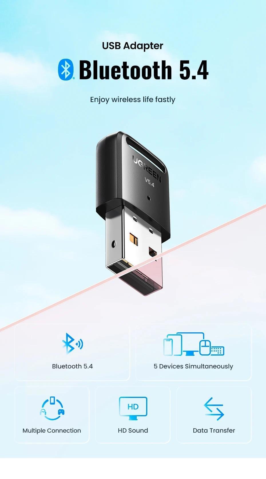 Адаптер UGREEN Bluetooth 5.4 приемник-передатчик USB Черный (35058) - фото 2
