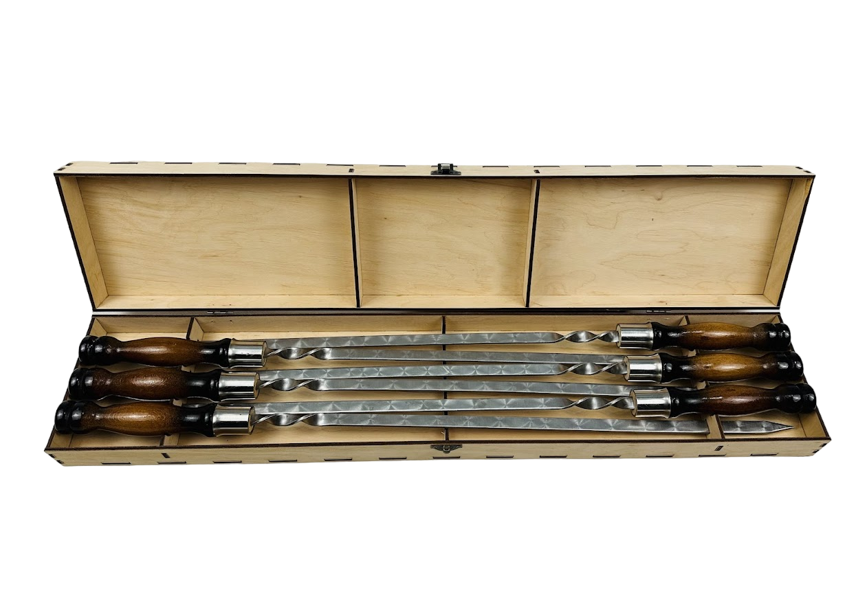 Набор шампуров Премиум в кейсе из фанеры Вуд из нержавеющей стали (2-10-NB-3001-P)