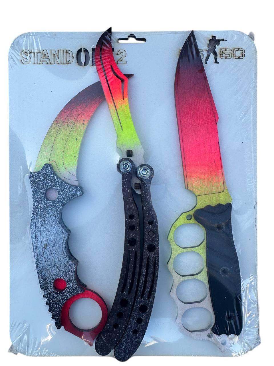 Набір дерев'яної зброї CS:GO Standoff 2 3 шт. Червоний градієнт №1 (2486374488)