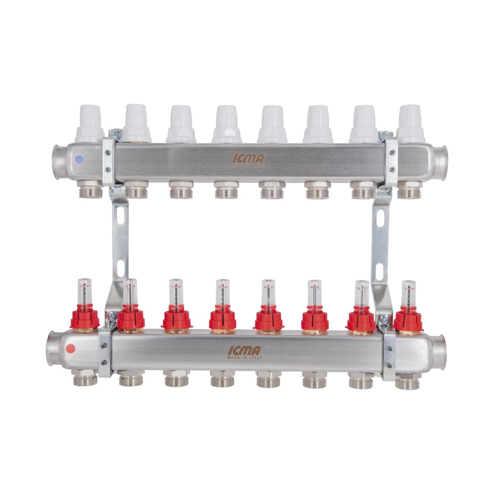 Коллектор ICMA №К073 из нержавеющей стали распределительный с расходомером 1" x 8 выходов (SD00053341)
