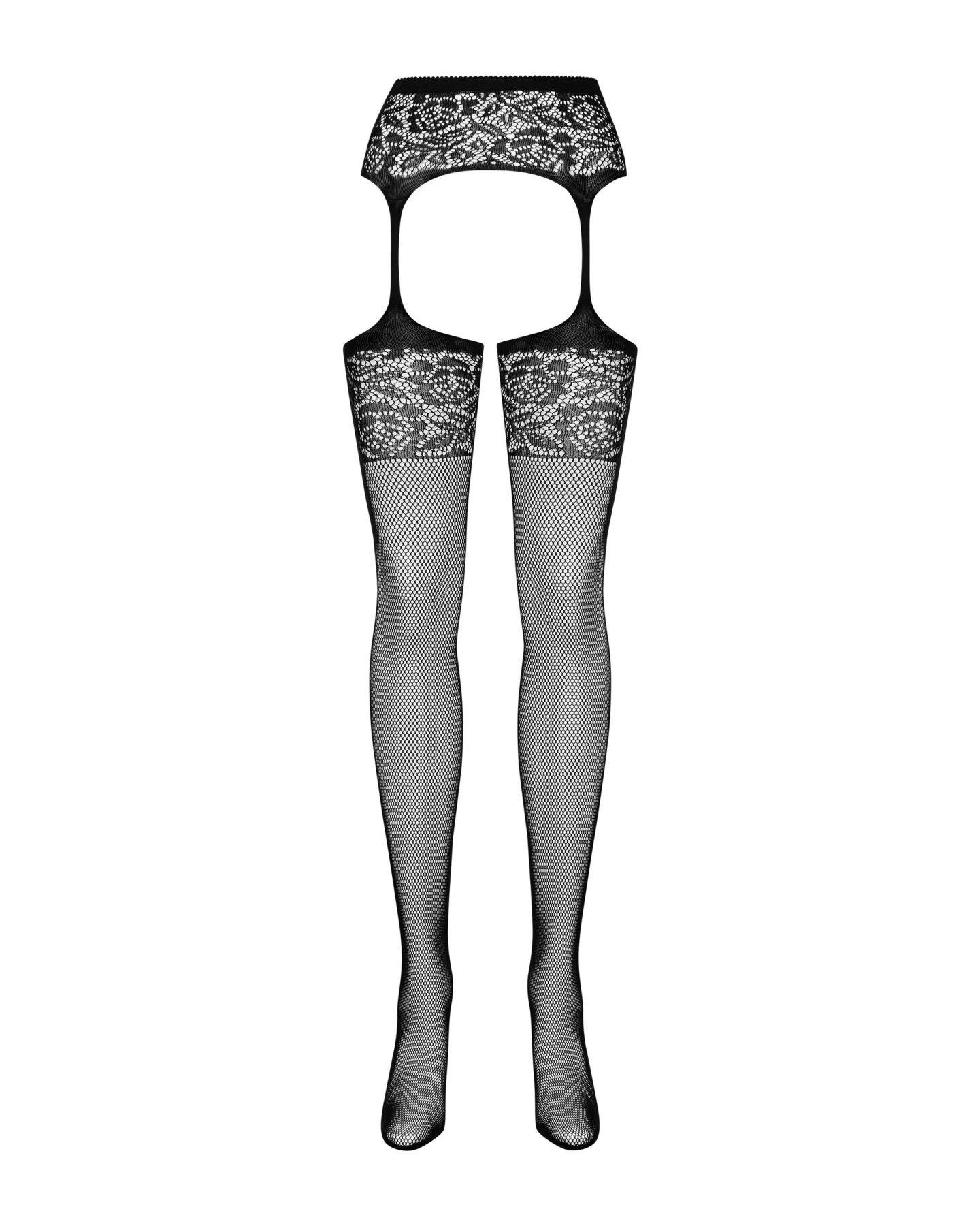 Чулки-стокинги сетчатые с имитацией гартеров Obsessive Garter stockings S500S/M/L Черный