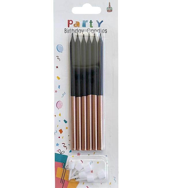 Свечи для торта 6 шт. 12,5 см Черный/Розовый/Золотой (10595)