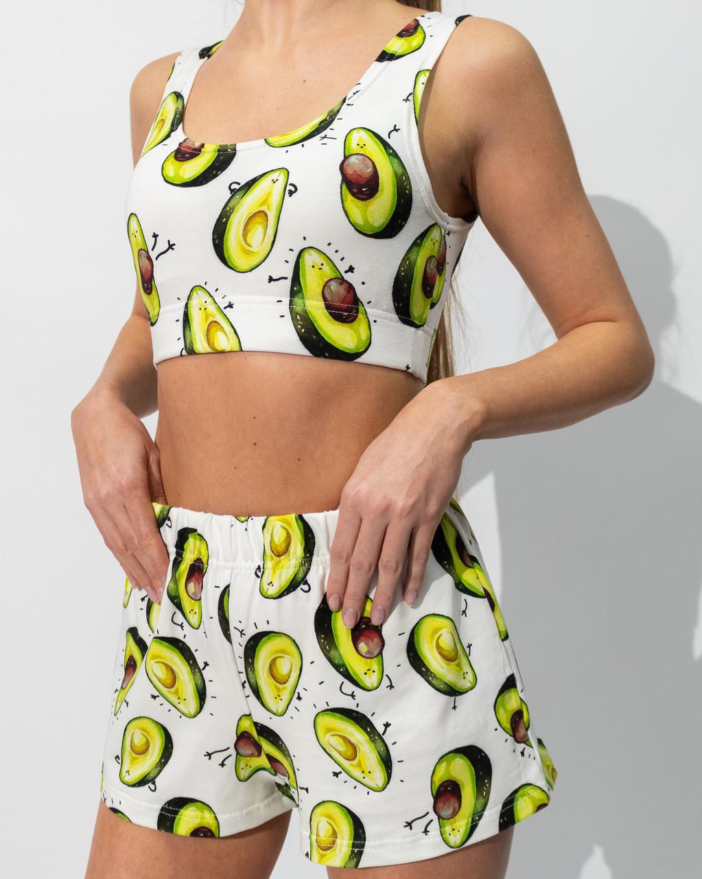 Піжама жіноча з куліра топ і шорти з принтом Авокадо