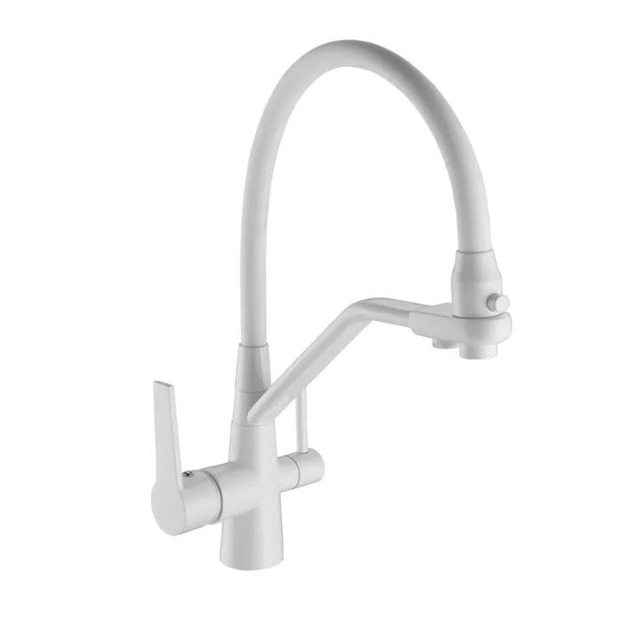 Змішувач для кухні Frap F4374-8 на дві води під фільтр з гнучким виливом Білий (27384590)