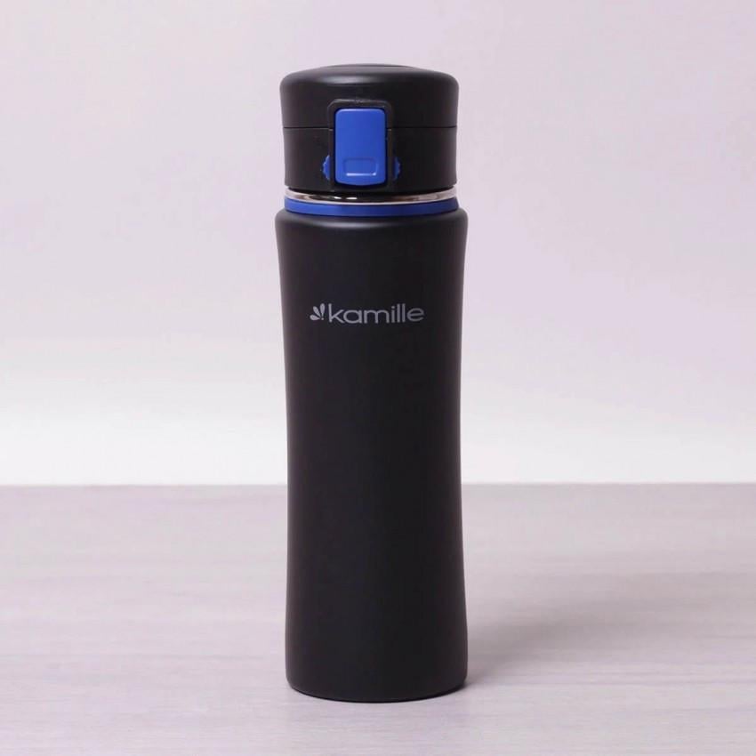Термос-бутылка спортивная Kamille КМ-2066 из нержавеющей стали 500 мл Черный/Синий (1104587287)