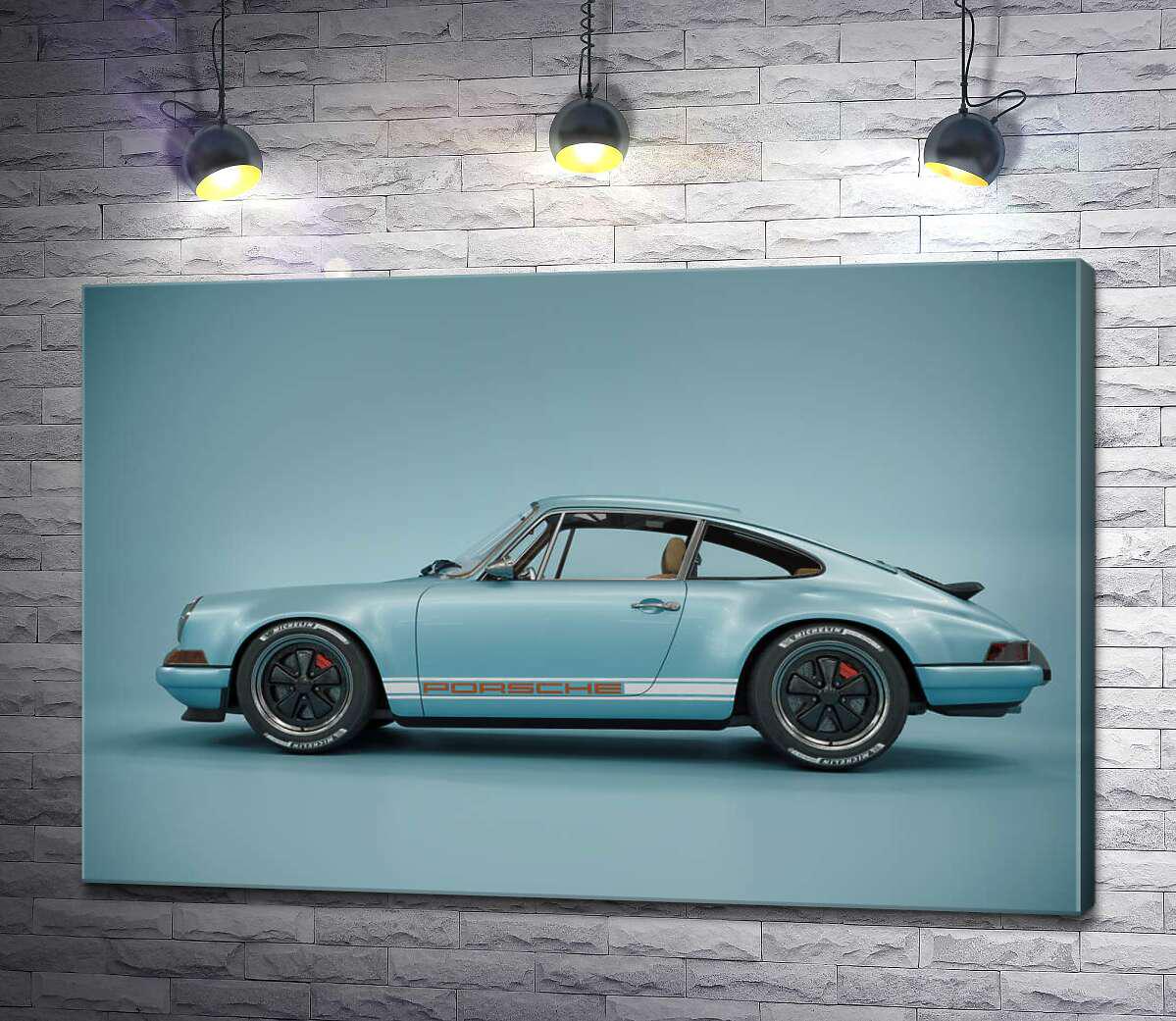 Картина ArtPoster Голубой гоночный автомобиль Porsche 911 Carrera RSR 100x67 см Модуль №1 (002481)