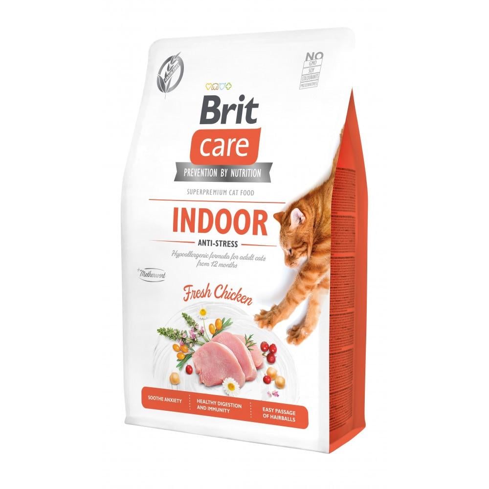 Корм сухой Brit Cat Grain Free Indoor Anti-stress для взрослых домашних кошек гипоаллергенный с курицей 2 кг (34806634)