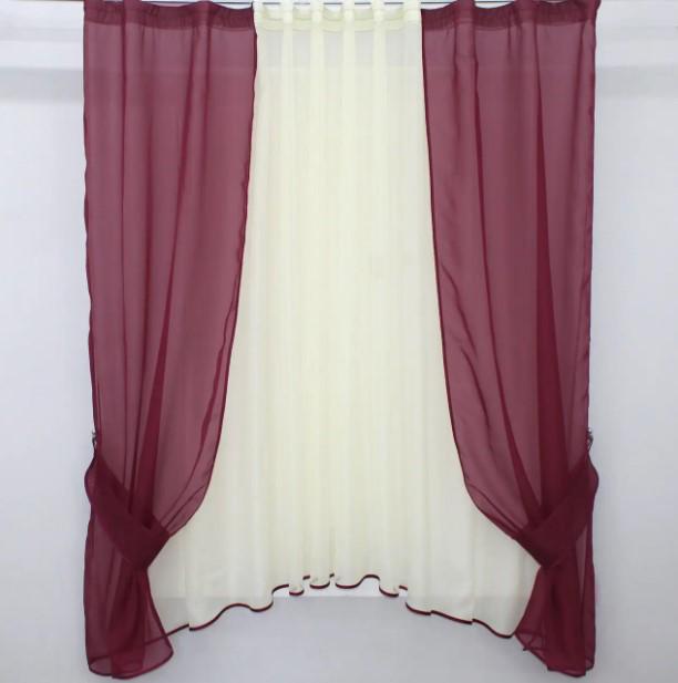 Комплект на кухню тюль/шторы с подвязками 270х170 см Бордовый/Бежевый (051к)