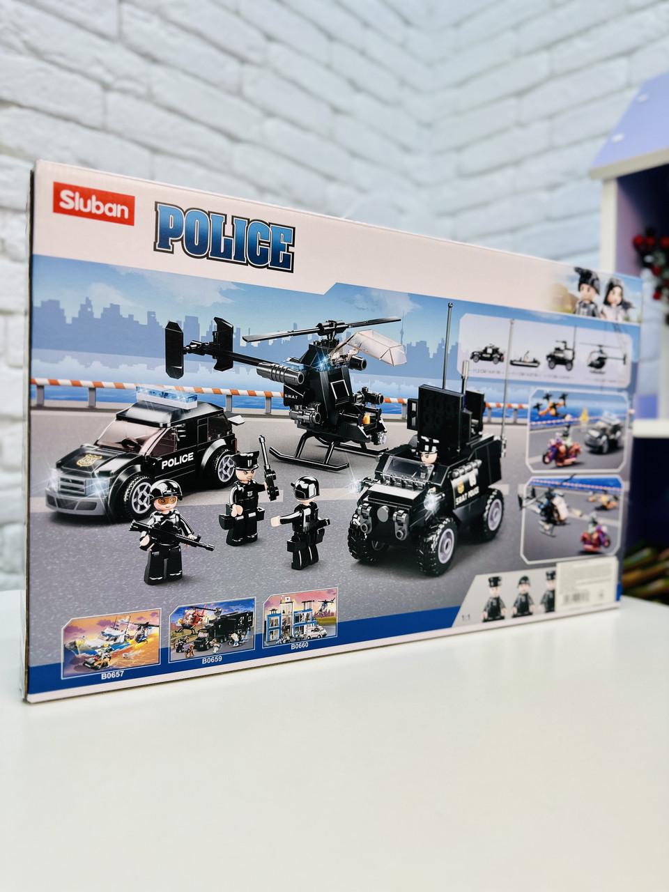 Конструктор детский Полиция с полицейским вертолетом/катером блочный 469 деталей (2774254350) - фото 3