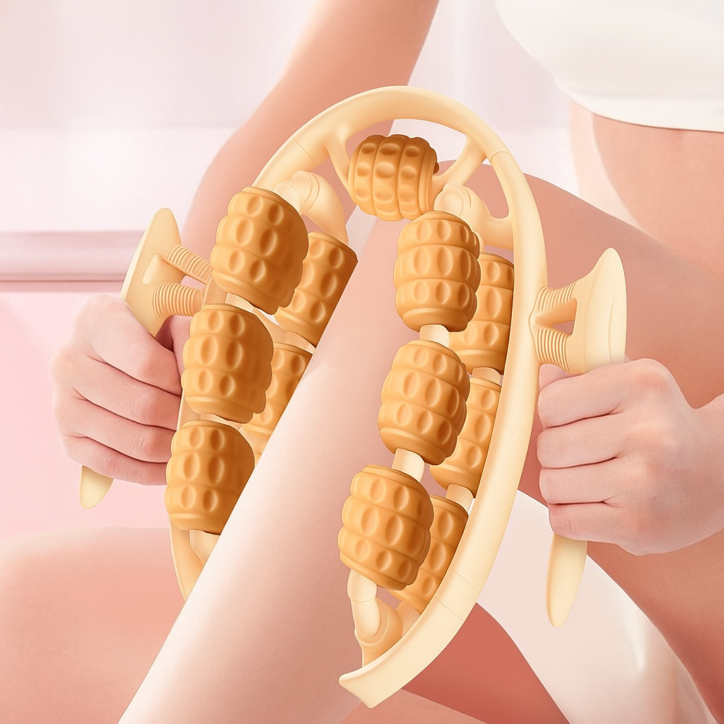 Массажер для тела кольцевой роликовый 13 колес в 2 ряда Оранжевый - фото 2