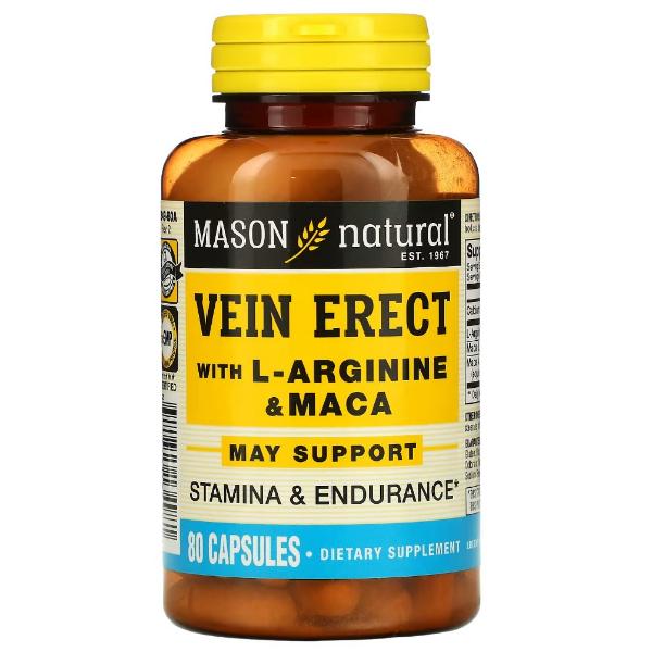 Комплекс для профилактики репродуктивной функии у мужчин Mason Natural Vein Erect with L-Arginine&Maca 80 капс. (000021532)