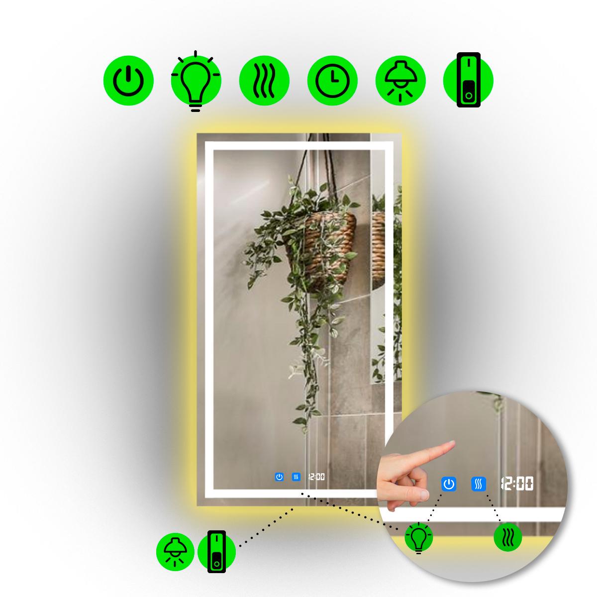 Зеркало Karnet LED с двумя сенсорами/часами/механическим выключателем и подогревом 60x100 см (13550385)