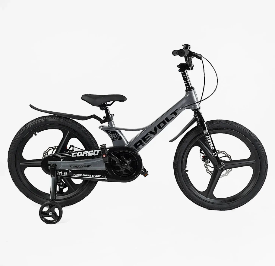 Велосипед Corso REVOLT двухколесный 20" магниевая рама с дополнительными колесами Серый (MG-20922)