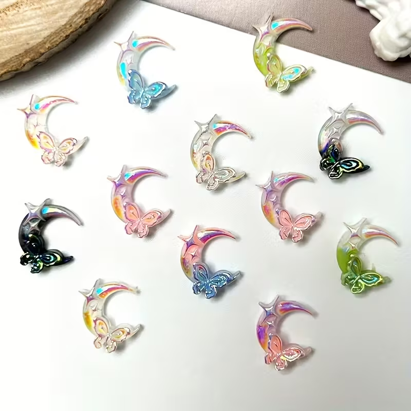 Шармы для ногтей Луна с бабочкой микс 12 шт. (011553)