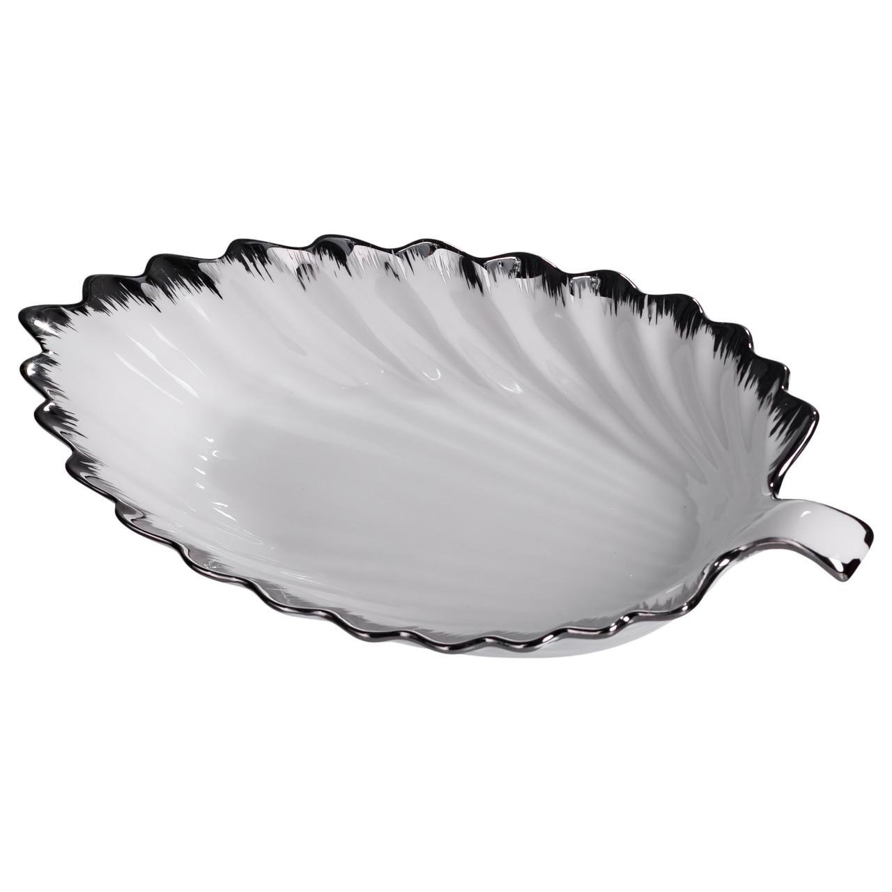 Блюдо для сервірування столу у формі листа 41х20х6,5 см Білий/Сріблий (2551-1S) - фото 2 Блюдо для сервірування столу у формі листа 41х20х6,5 см Білий/Сріблий (2551-1S) - фото 2