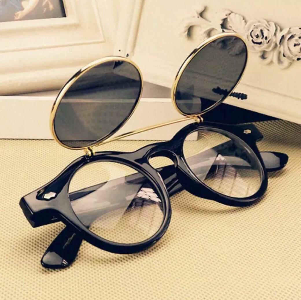 Очки солнцезащитные имиджевые круглые панк двойной флип Черный глянец Очки солнцезащитные имиджевые круглые панк двойной флип Черный глянец