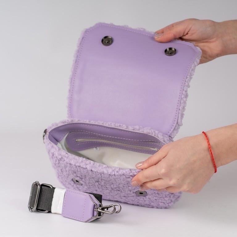 Сумка женская кросс-боди меховая XENIA № 36-23 искусственный мех и из эко-кожи Фиолетовый/Белый - фото 5