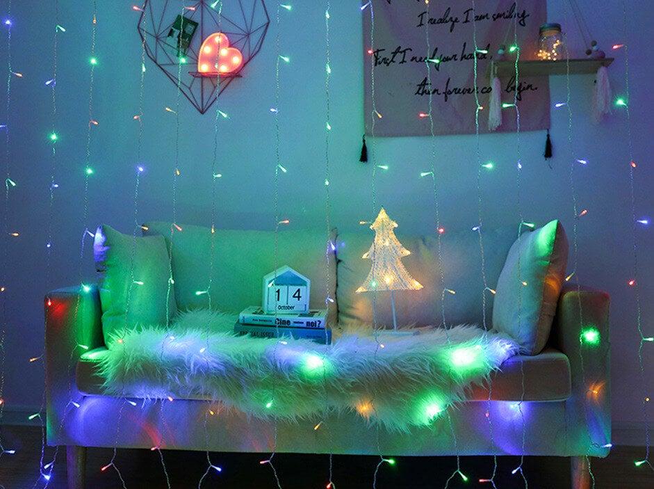 Светодиодная гирлянда Штора RGB 200LED 3x2 м с переходником и пультом управления