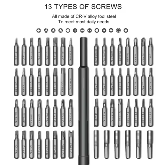 Отвертка с набором магнитных бит с чехлом 63в1 (2201473962) - фото 4