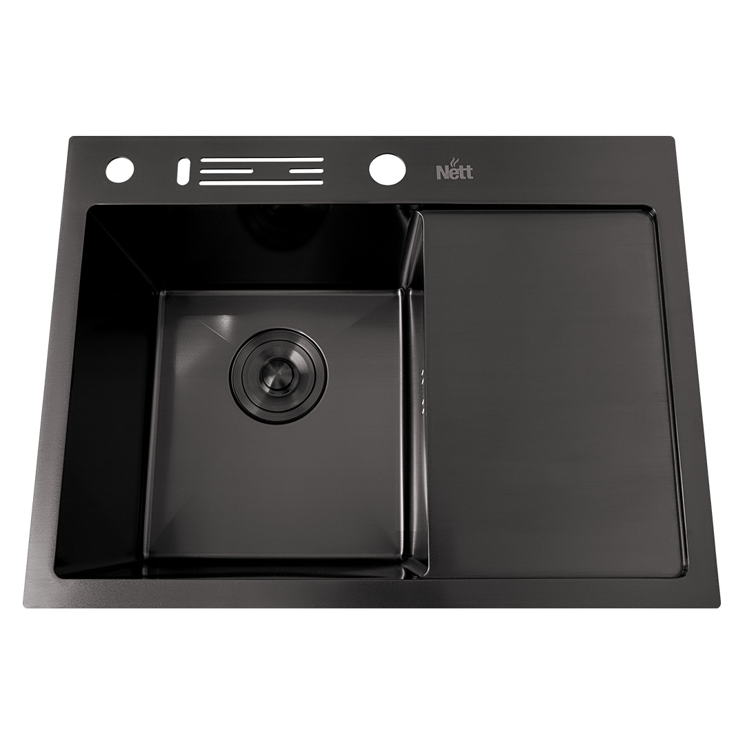 Мийка для кухні Nett NB-6045(R) з правим крилом Чорний (2999643021)