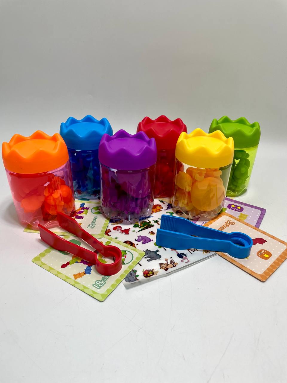 Игра логическая сортер конструктор 98 элементов 6 контейнеров фигурки животных карты с задачами пластиковые и щипцы - фото 6 Игра логическая сортер конструктор 98 элементов 6 контейнеров фигурки животных карты с задачами пластиковые и щипцы - фото 6