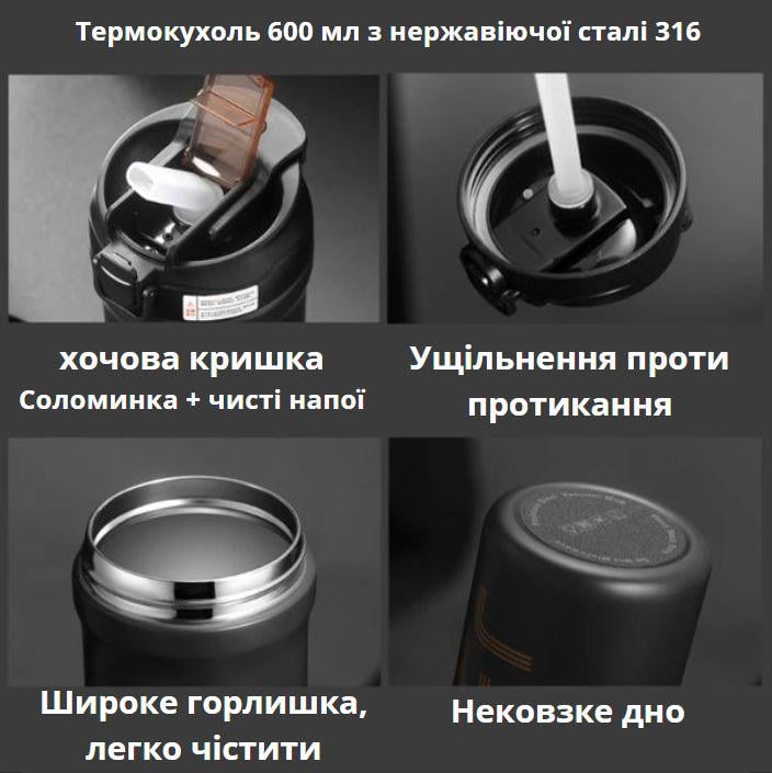 Термокружка из нержавеющей стали 316 600 мл Черный (2470377394) - фото 6 Термокружка из нержавеющей стали 316 600 мл Черный (2470377394) - фото 6