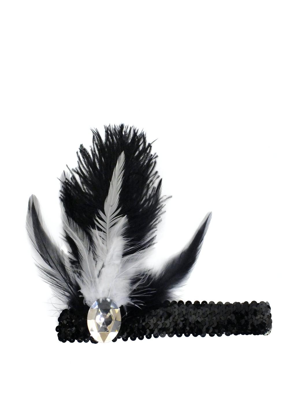 Резинка на голову c пером и камнем (11-356BLK-BLK-WT)