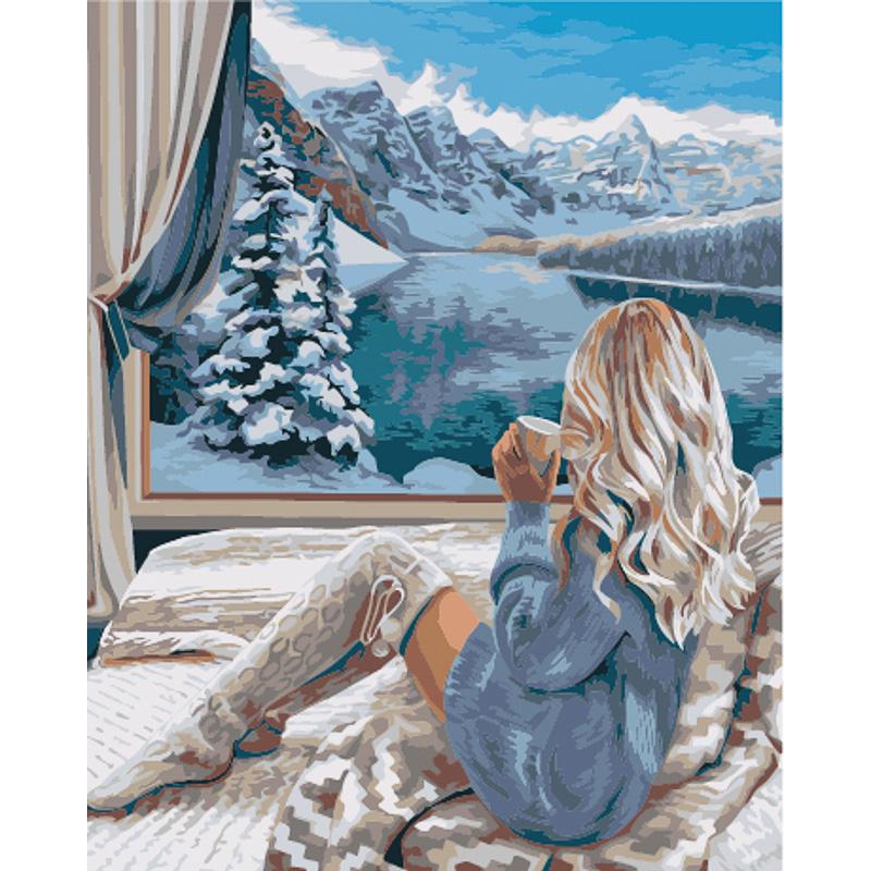 Картина по номерам Strateg Премиум Девушка с лаком и уровнем 40x50 см (GS1589)