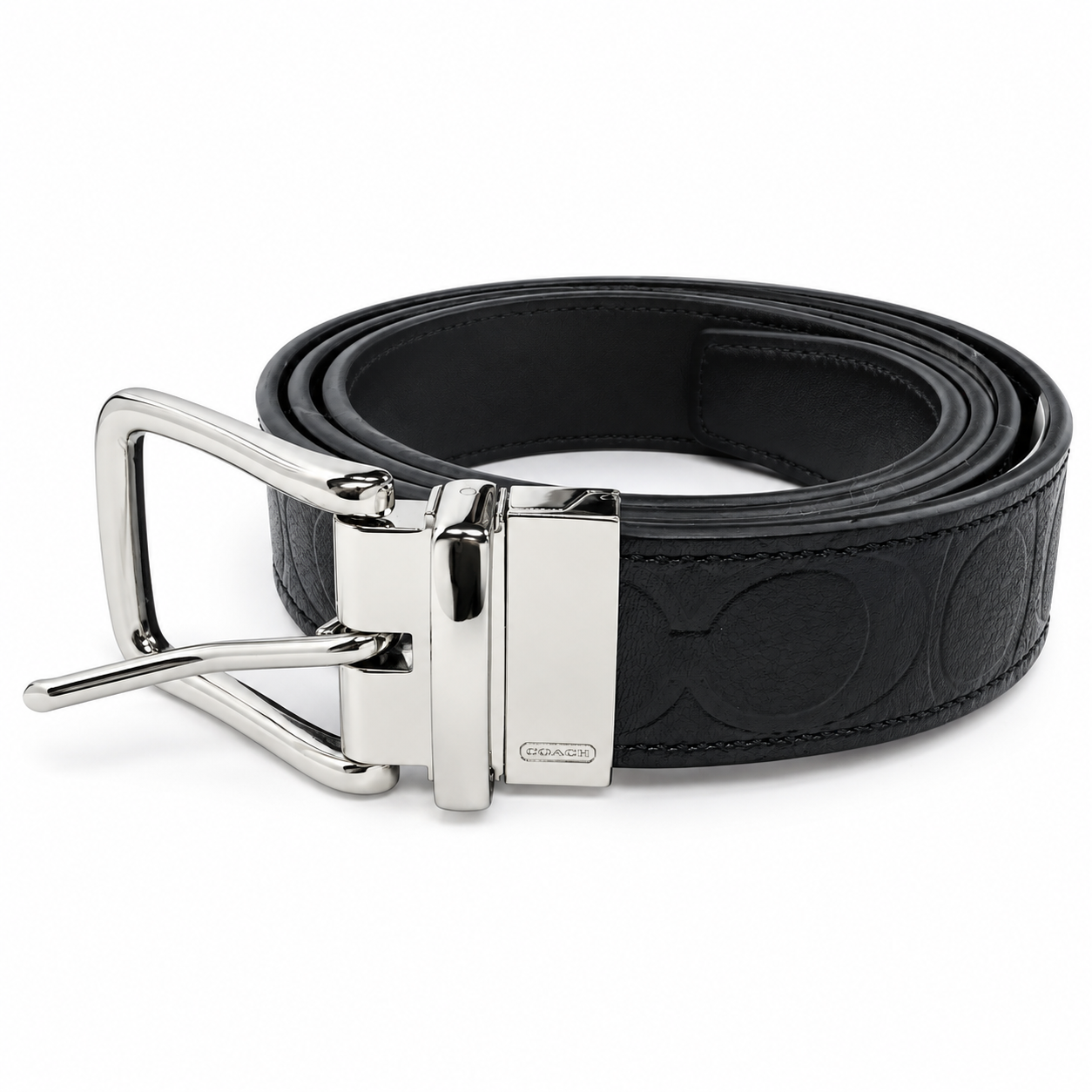 Ремінь чоловічий Coach Harness Signature Embossed Leather Cut-To-Size Reversible Belt двосторонній шкіряний Чорний