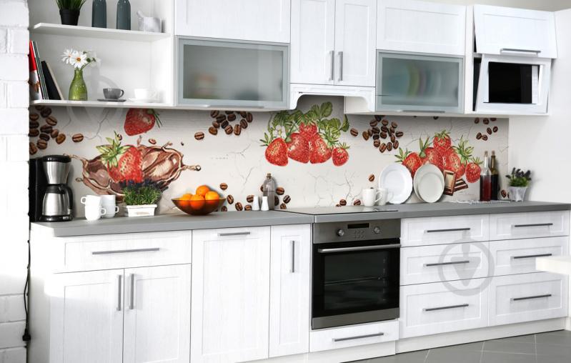 Скинали на кухню Zatarga «Клубника в кофейном шоко» 600х3000 мм виниловая 3Д наклейка кухонный фартук