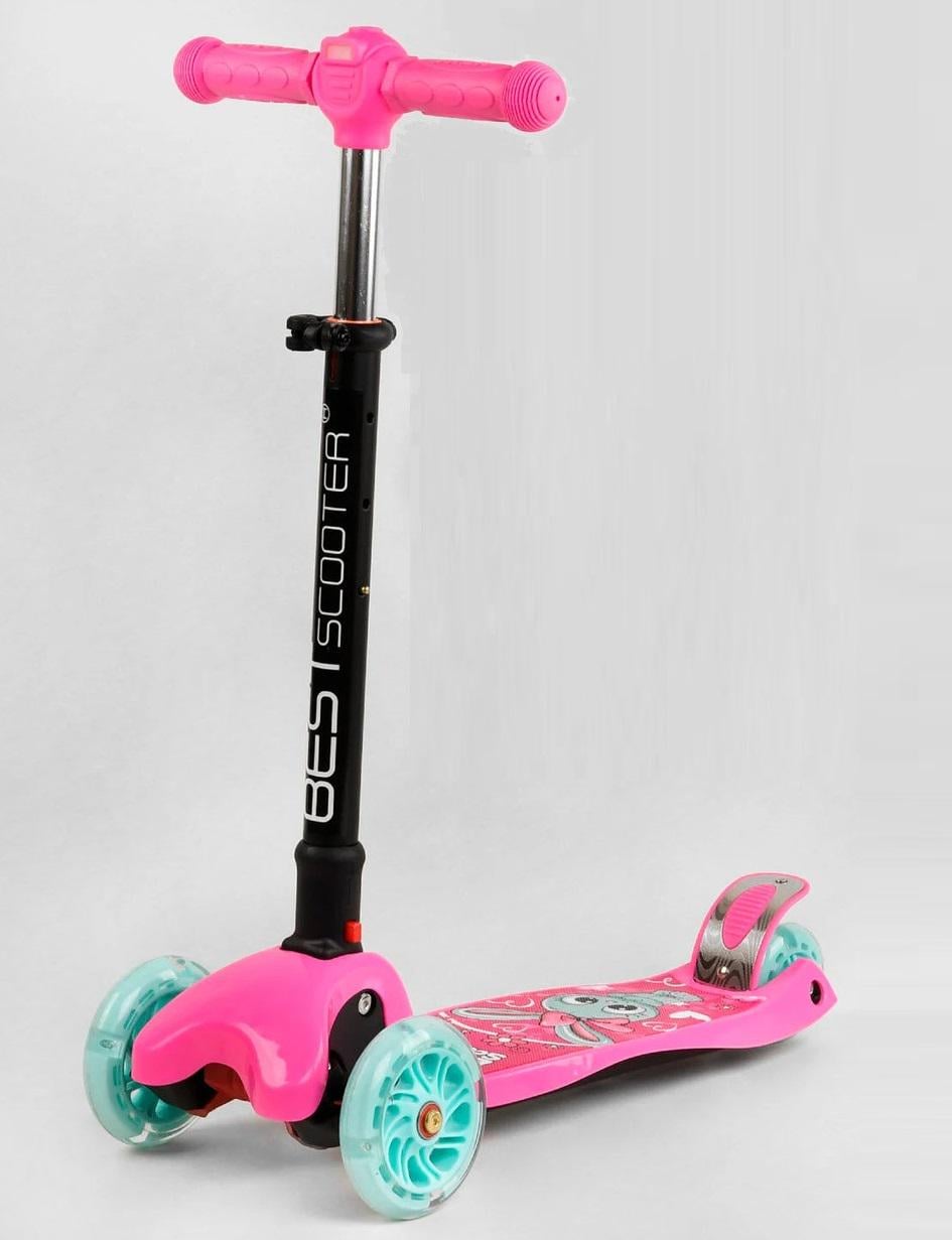 Самокат трехколёсный Best Scooter MAXI L-7147 складной с фарой колеса PU Розовый (45942160)