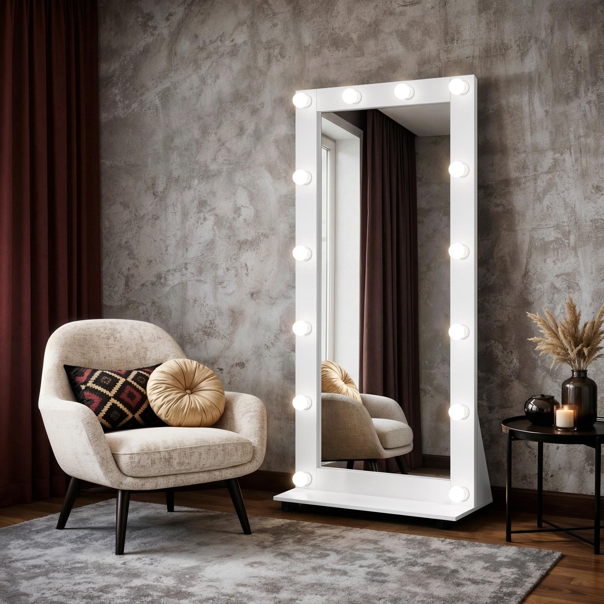 Дзеркало підлогове із лампочками NE14 800x300x1860 мм Білий Дзеркало підлогове із лампочками NE14 800x300x1860 мм Білий