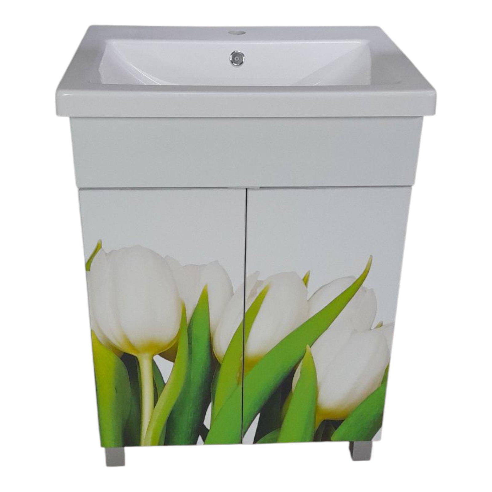 Тумба с умывальником для ванной комнаты Mikola-M Тюльпаны пластиковая 55 см (2356) - фото 5