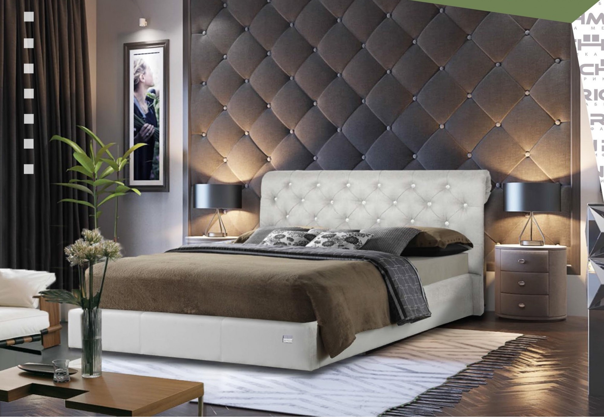 Кровать двуспальная Richman Лондон VIP Boom 01 с дополнительной металлической цельносварной рамой 160х190 см Белый (rich05114)