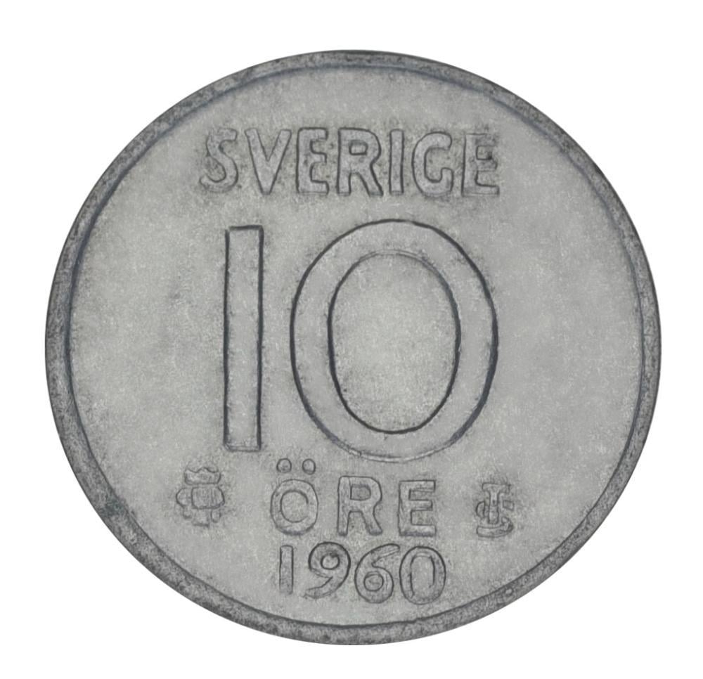 Коллекционная монета Швеция 10 эре 1960 серебро F-VF 1,45 г (М22693)