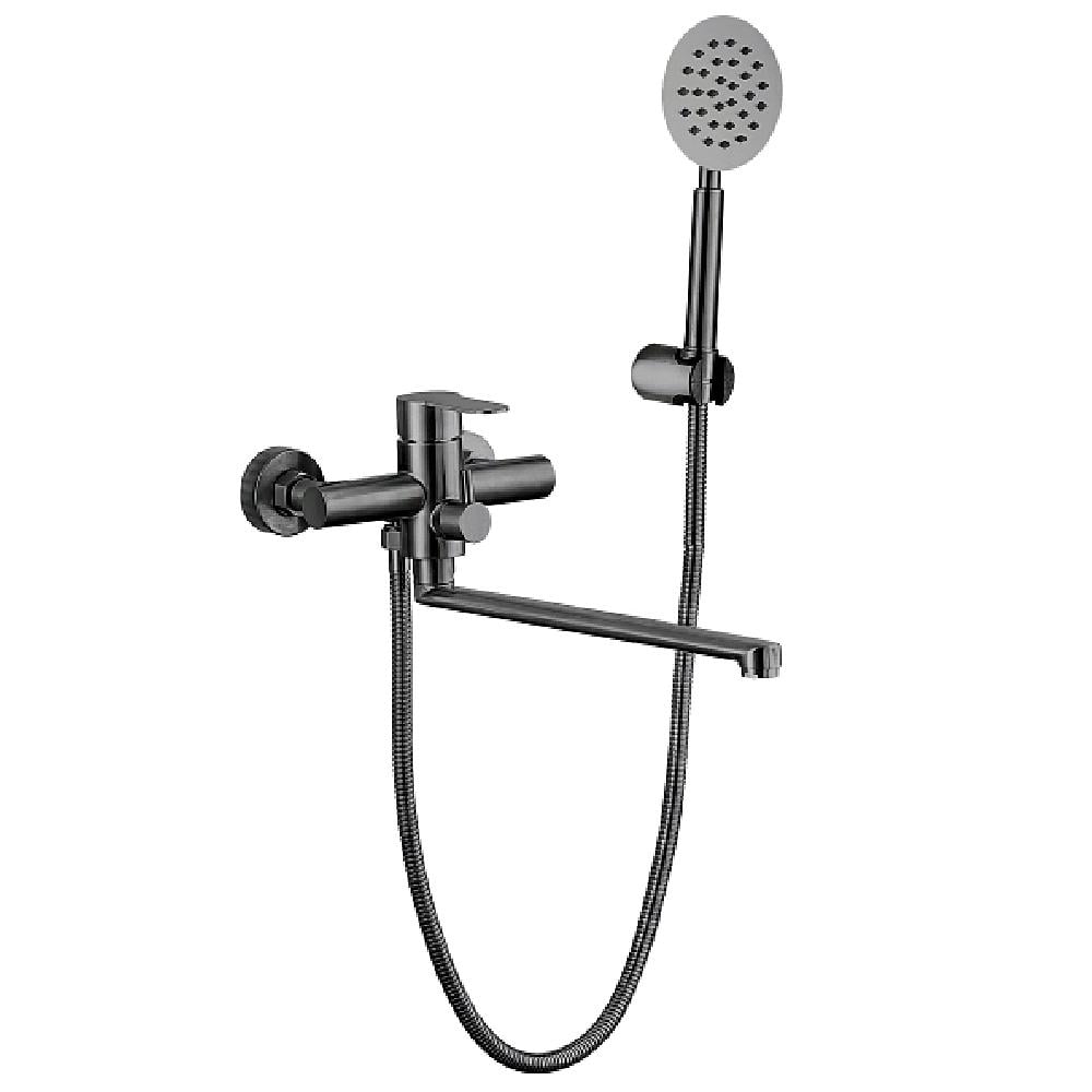 Смеситель для ванны Brinex Pure 005 из нержавеющей стали с длинным поворотным изливом с душевым гарнитуром Graphite