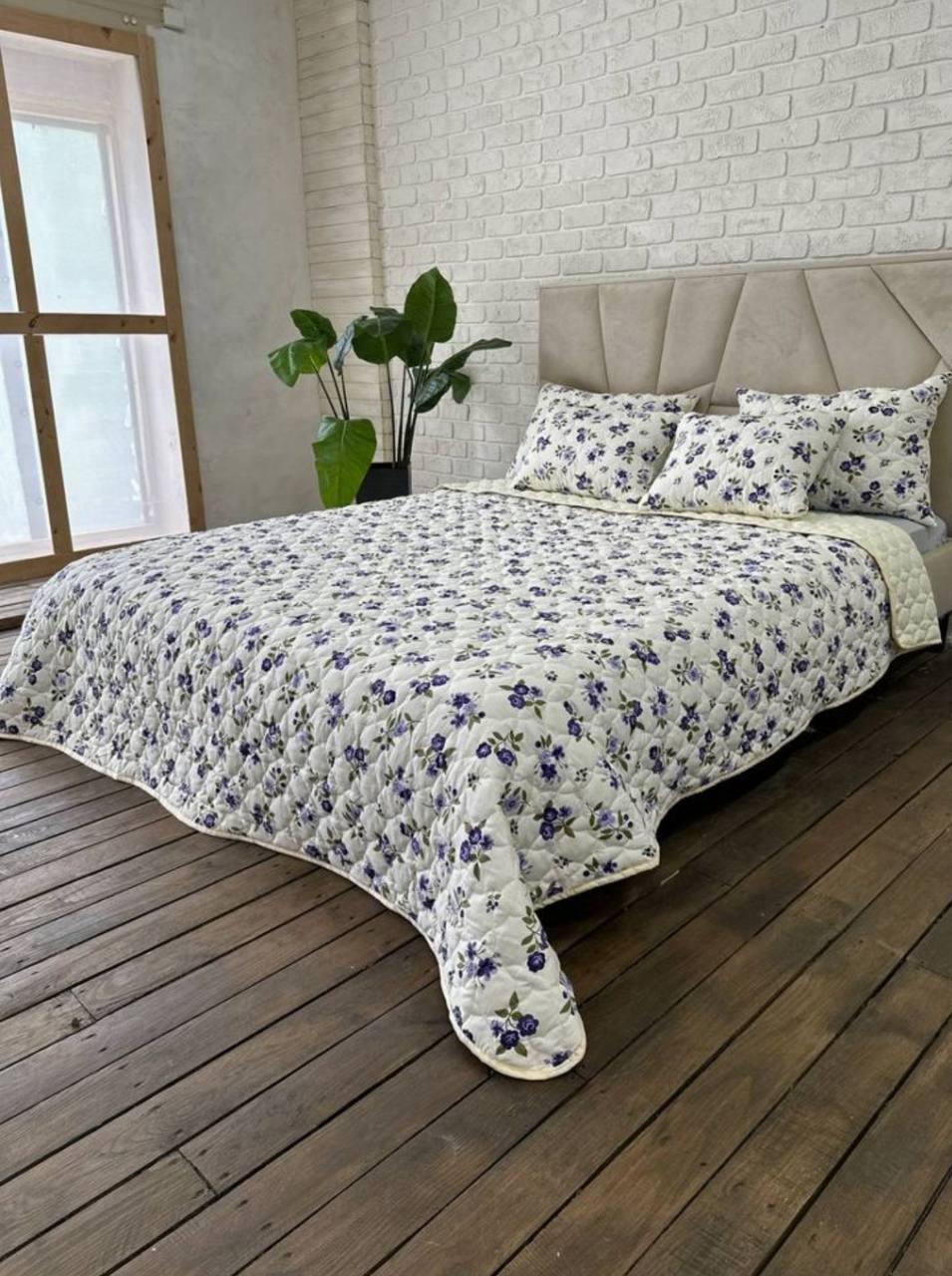 Покривало 220х240 см з подушками 2х40х60 см Білий з синім (Д-mur-cap25-006) - фото 3 Покривало 220х240 см з подушками 2х40х60 см Білий з синім (Д-mur-cap25-006) - фото 3