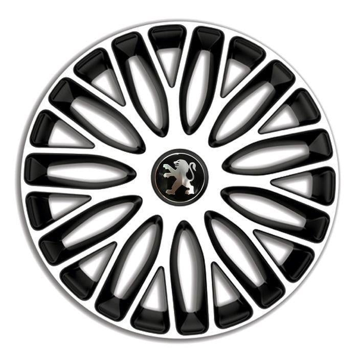 Колпаки для колес 4 Racing Mugello R13 c логотипом Peugeot 4 шт. White/Black
