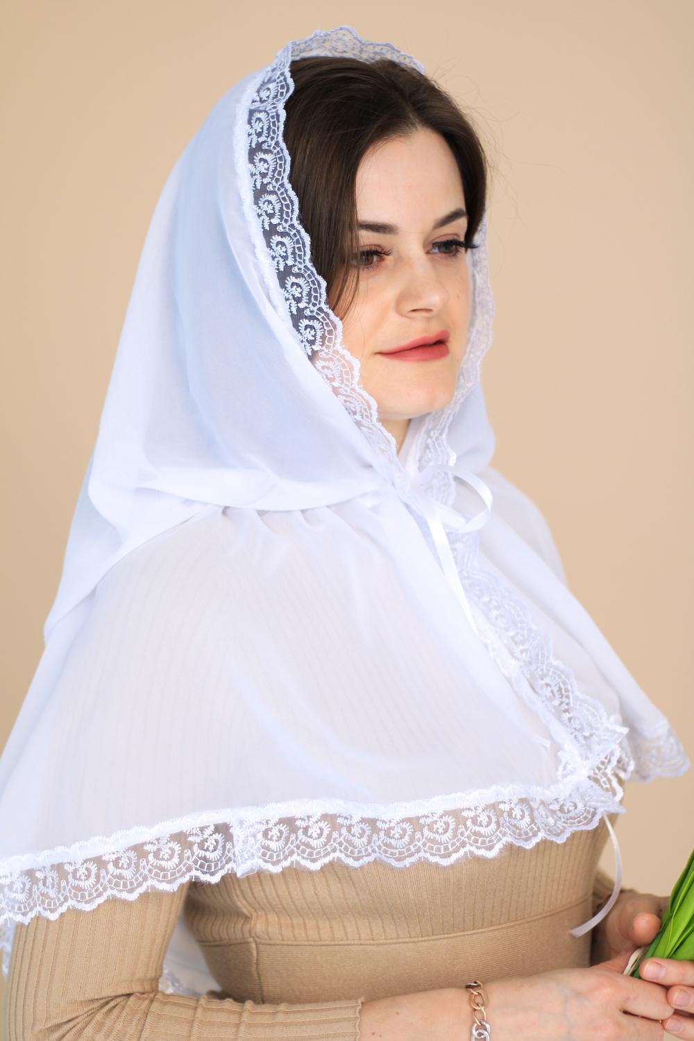 Палантин для храма на голову 80x120 см Белый (п002)