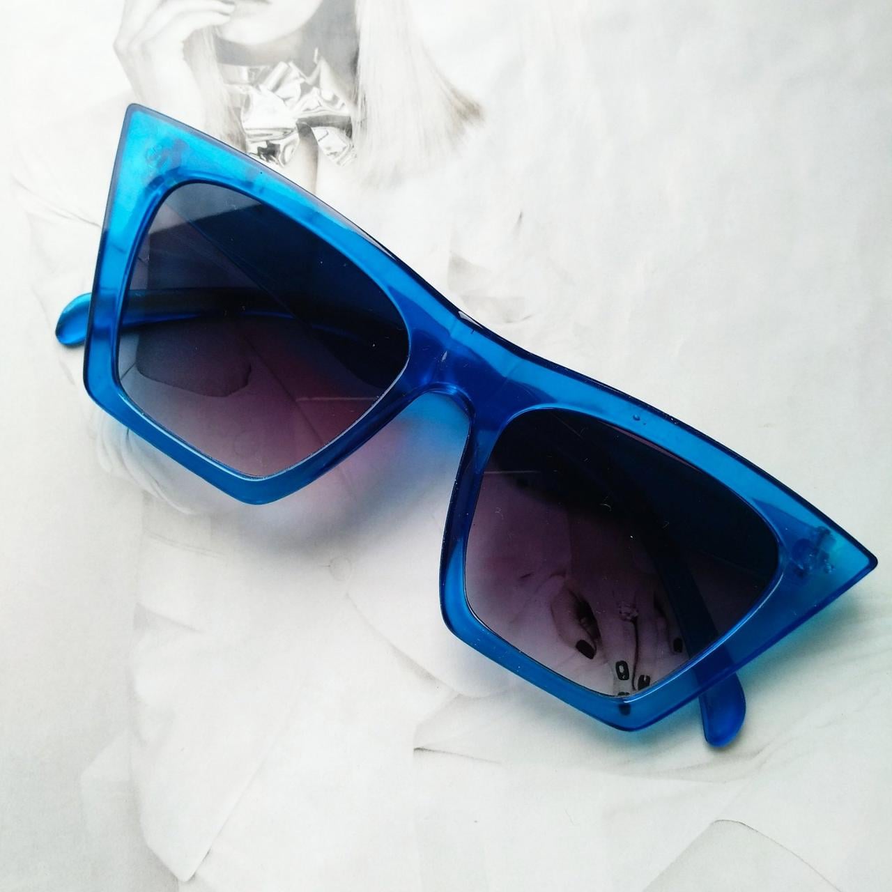 Очки женские солнцезащитные  с острыми краями Синий (10235-4)