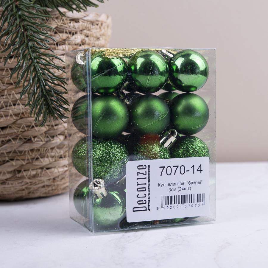 Кулі ялинкові 3 см 24 шт. Зелений (7070-14) - фото 1 Кулі ялинкові 3 см 24 шт. Зелений (7070-14) - фото 1